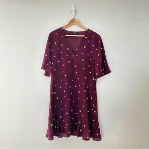 Madewell silk flutter hem dress in star mix - Rich Plum